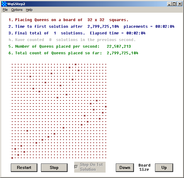 The first-possible N-Queens solution for 32x32